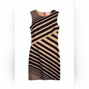 Nwot LOFT Size 10 Sleeveless Striped Sheath Dress | Black Tan with Pink Zipper